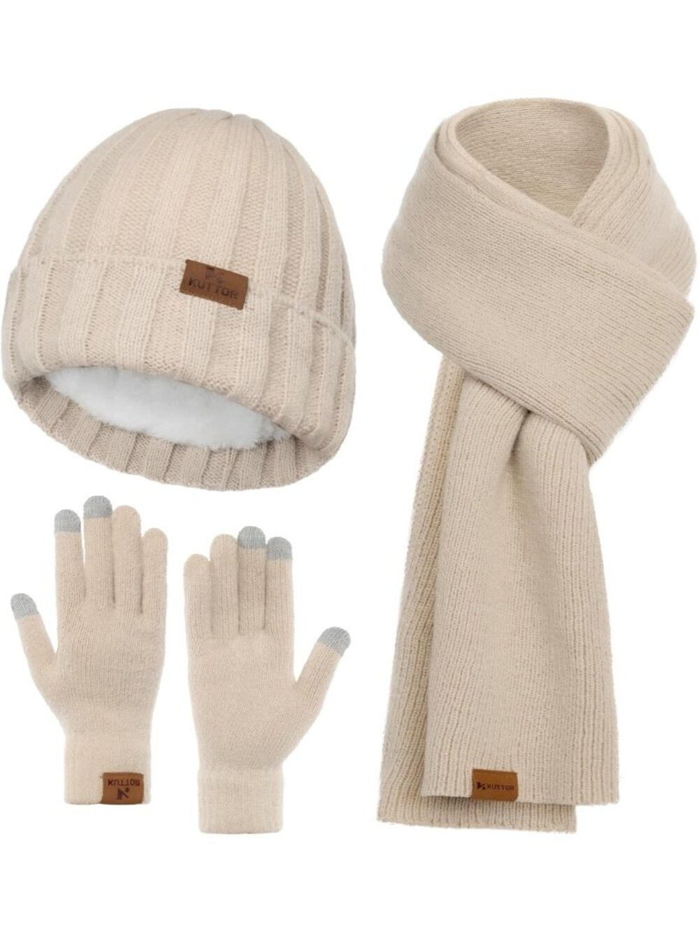 Cozy 3-Piece Winter Knitted Set: Beanie, Scarf & Touchscreen Gloves for Cold